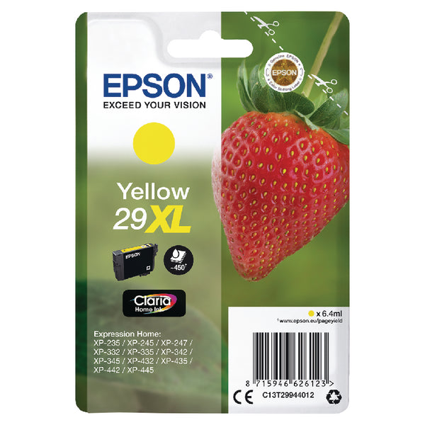 Epson 29XL Strawberry Yellow High Yield Ink Cartridge 6ml - C13T29944012
