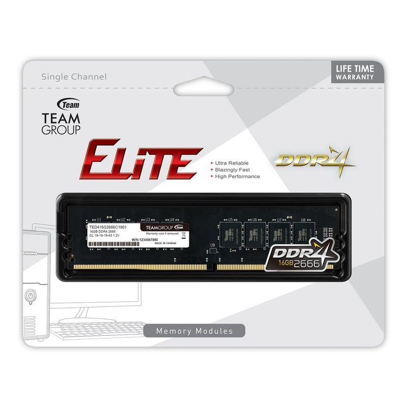 Team ELITE 16GB No Heatsink (1 x 16GB) DDR4 2666MHz DIMM System Memory