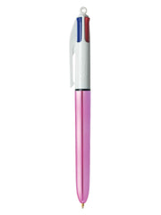 Bic 4 Colours Shine Ballpoint Pen 1mm Tip 0.32mm Line Pink Barrel Black/Blue/Green/Red Ink (Pack 12)