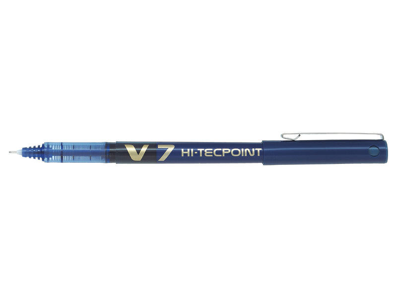 Pilot V7 Hi-Tecpoint Liquid Ink Rollerball Pen 0.7mm Tip 0.5mm Line Blue (Pack 12)