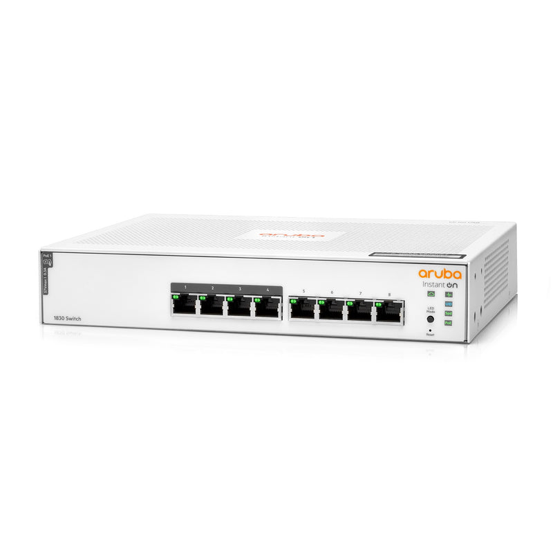 Aruba Instant On 1830 8-Port Gigabit Switch, 8x Gigabit Ethernet, 4x Class4 PoE, Layer 2+ Smart Managed, Cloud Managed, 65W POE, Rack Mountable, UK Plug (JL811A)