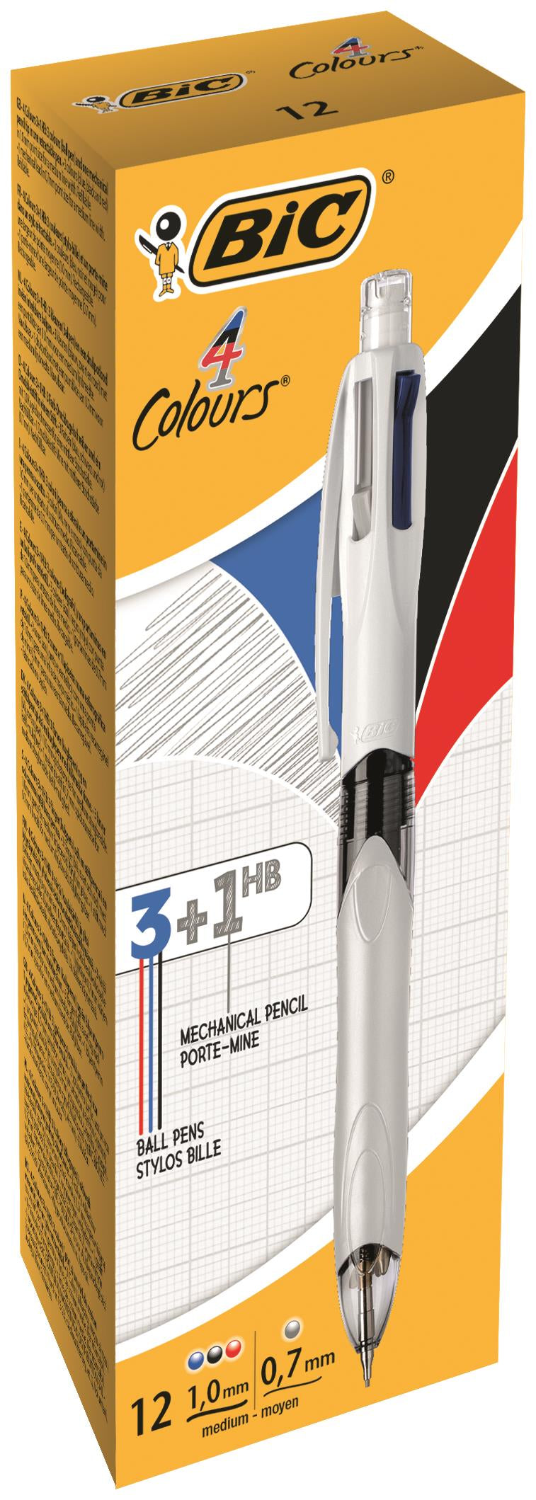 Bic 4 Colours Multifunction Ballpoint Pen and Pencil 1mm Tip 0.32mm Line and 0.7mm Lead Silver/White Barrel Black/Blue/Red/Pencil (Pack 12)