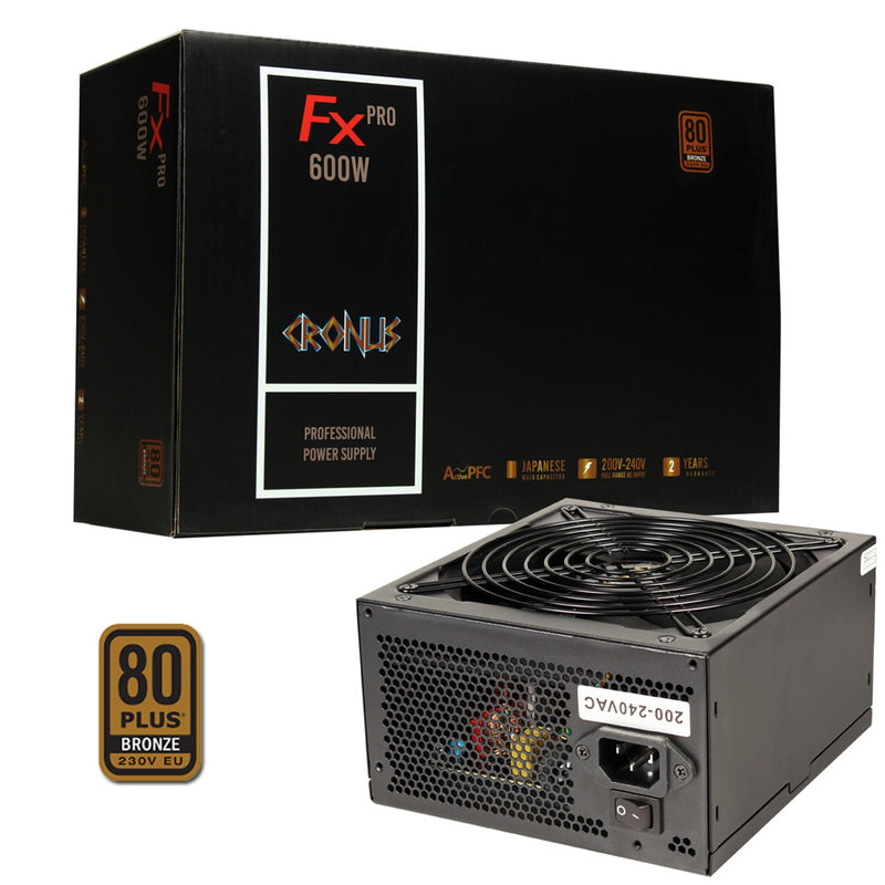 CRONUS 600ATV FX PRO 600W PSU, 140mm Silent Cooling Fan, 80 PLUS Bronze, Non Modular, UK Plug, Flat Black Cables