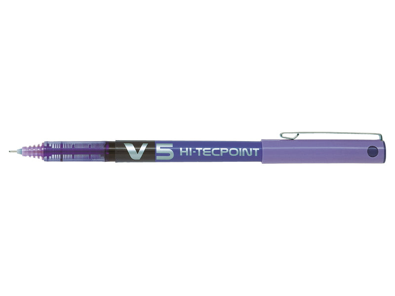 Pilot V5 Hi-Tecpoint Liquid Ink Rollerball Pen 0.5mm Tip 0.3mm Line Violet (Pack 12)