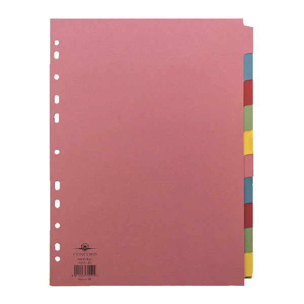Concord Divider 10 Part A4 (2x5 Colours) 160gsm Board Pastel Assorted Colours