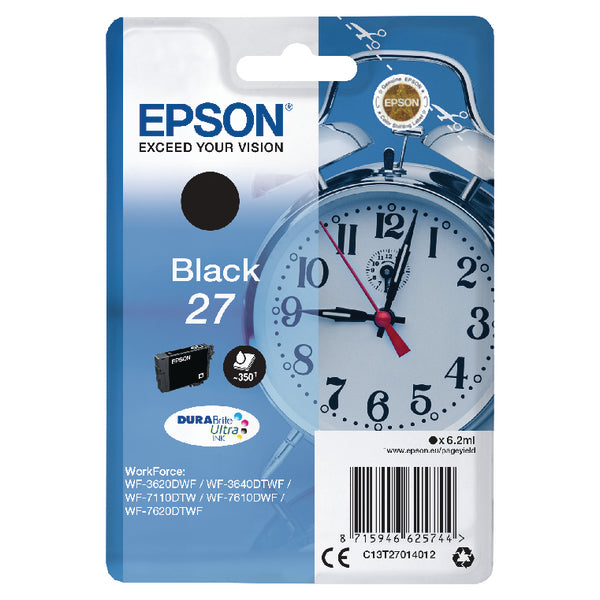 Epson 27 Alarm Clock Black Standard Capacity Ink Cartridge 6ml - C13T27014012