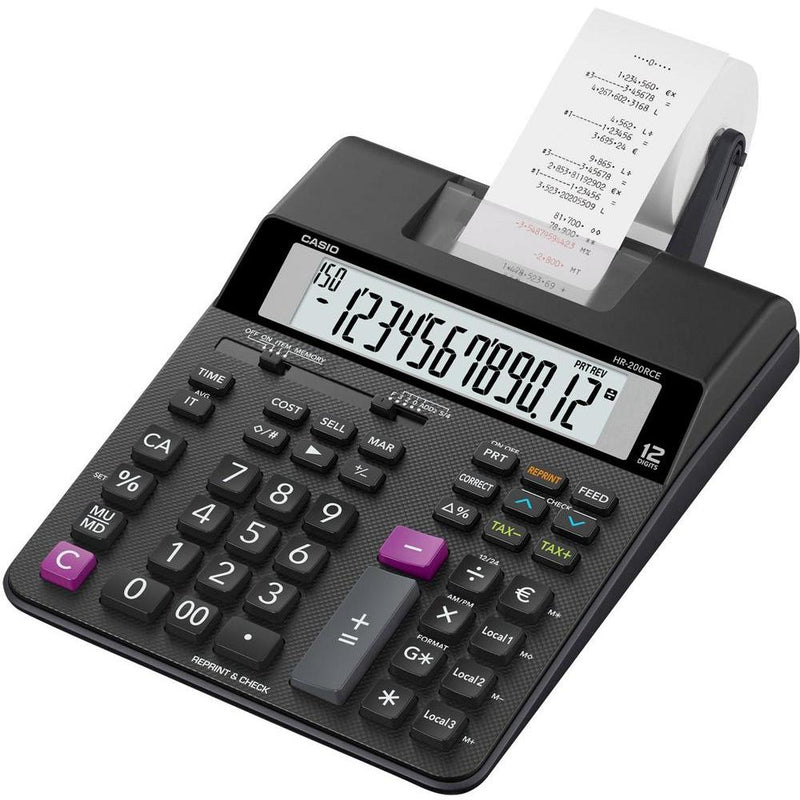 Casio HR-200RCE 12 Digit Printing Calculator Black HR-200RCE-W-EC
