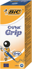 Bic Cristal Grip Ballpoint Pen 1.0mm Tip 0.32mm Line Blue (Pack 20)