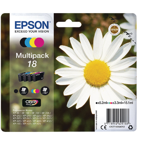 Epson 18 Daisy Black CMY Colour Standard Capacity Ink Cartridge 5ml 3x3ml Multipack - C13T18064012