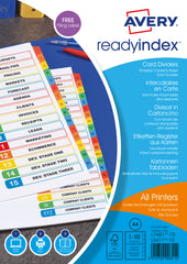 Avery Readyindex Divider 1-10 A4 Punched 190gsm Card White with White Coloured Tabs 01971501