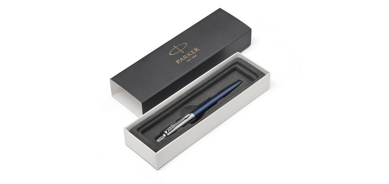 Parker Jotter Ballpoint Pen Royal Blue/Chrome Barrel Blue Ink Gift Box