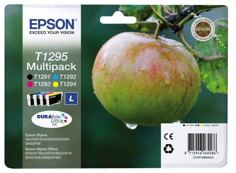 Epson T1295 Apple Black CMY Colour Standard Capacity Ink Cartridge 11ml 3x7ml Multipack - C13T12954012