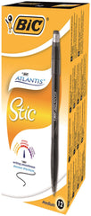 Bic Atlantis Stic Broad Ballpoint Pen 1mm Tip 0.32mm Line Black (Pack 12)