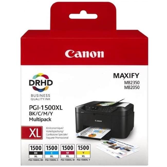 Canon PGI1500XL Black Cyan Magenta Yellow High Yield Ink Cartridge 34ml 3x12ml Multipack 9182B004