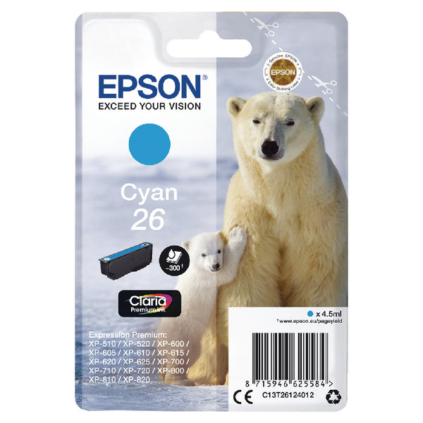 Epson 26 Polar Bear Cyan Standard Capacity Ink Cartridge 4.5ml - C13T26124012