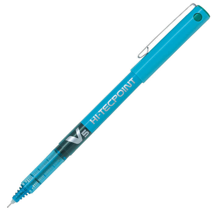 Pilot V5 Hi-Tecpoint Liquid Ink Rollerball Pen 0.5mm Tip 0.3mm Line Light Blue (Pack 12)