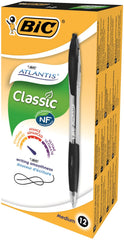 Bic Atlantis Retractable Ballpoint Pen 1mm Tip 0.32mm Line Black (Pack 12)