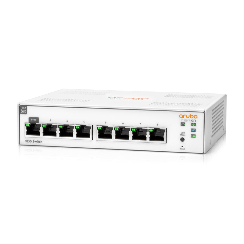 Aruba Instant On 1830 8-Port Gigabit Switch, 8x Gigabit Ethernet, Layer 2+ Smart Managed, Cloud Managed, Non-POE, Rack Mountable, UK Plug (JL810A)