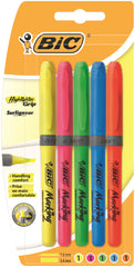 Bic Grip Highlighter Pen Chisel Tip 1.6-3.3mm Line Assorted Colours (Pack 5)