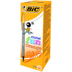 Bic Cristal Fun Ballpoint Pen 1.6mm Tip 0.42mm Line Orange (Pack 20)