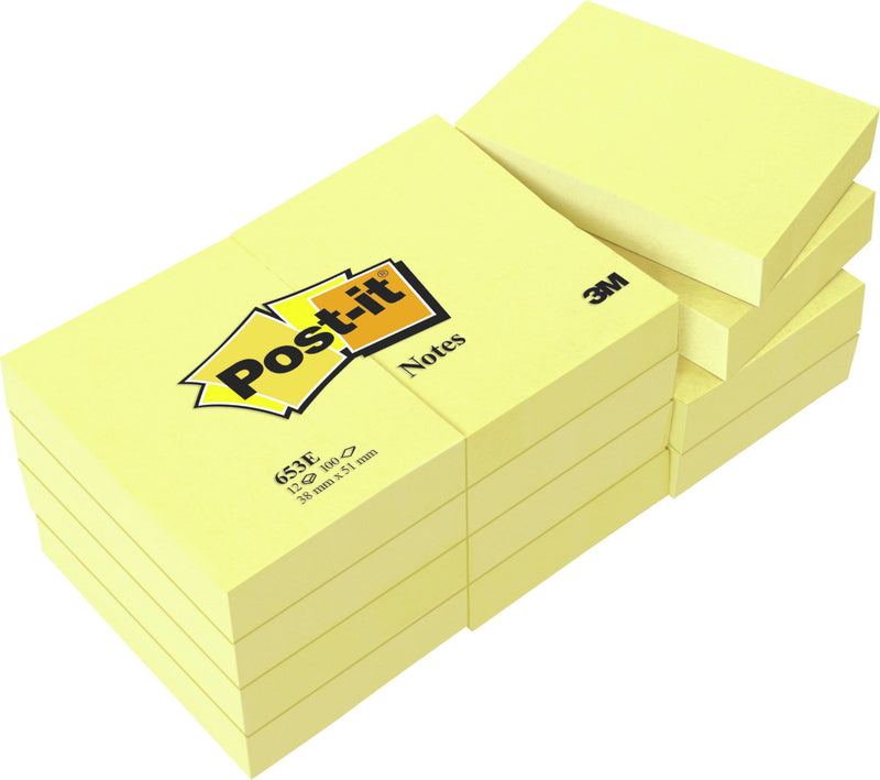 Post-it Notes 38x51mm 100 Sheets Canary Yellow (Pack 12) 7100172745